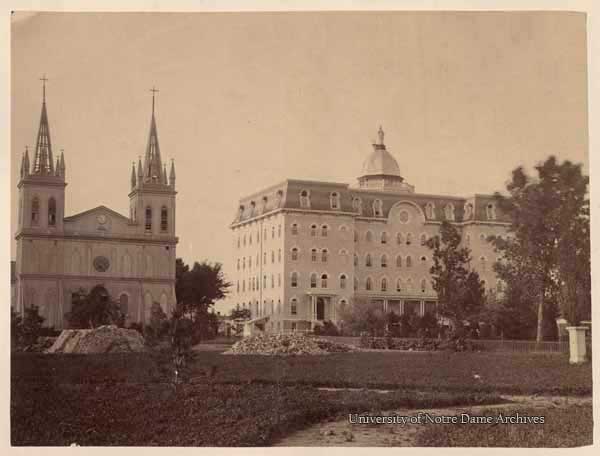 First Sacred Heart Church and Second Main Building exterior, c1860s.