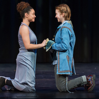 Parting is such sweet sorrow: Imogen (Precious Parker), left, and Posthumus (Ophelia Emmons) bid a heartfelt farewell. Posthumus has been banished to Rome for marrying Imogen. Her father, King Cymbeline, considers him unworthy of the princess.