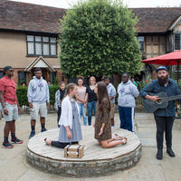 The Robinson Shakespeare Company was invited to perform an impromptu scene from their upcoming production of Cymbeline at the Shakespeare Birthplace.