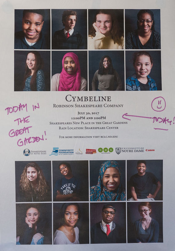 A poster for the Robinson Shakespeare Company's performance of Cymbeline in Stratford-upon-Avon.