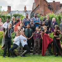 Robinson Shakespeare Company members pose in character after performing Cymbeline at Shakespeare's New Place in Stratford-upon-Avon, England.