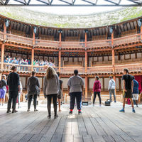 On the stage at Shakespeare's Globe in London, the Robinson Shakespeare Company takes in a view that would have been familiar to actors during Shakespeare's time.