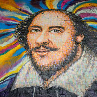 A mural of William Shakespeare near the Globe Theatre in London by graffiti artist James Cochran, known as Jimmy C.