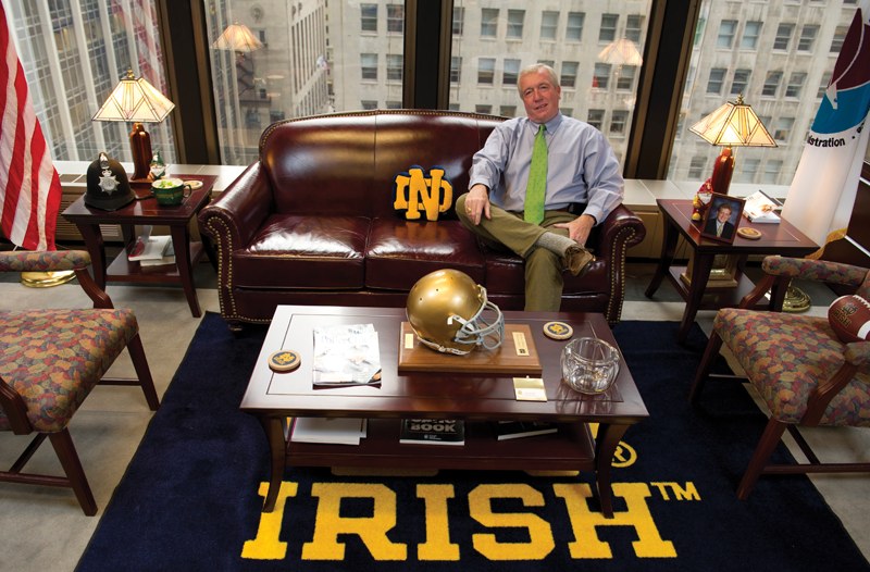 Jack Riley, special agent in charge of the Chicago DEA, heads up drug enforcement for the Midwest from an office that shows his affection for Notre Dame