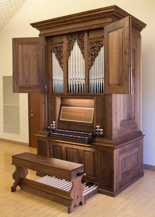 Studio organ he designed for a choir rehearsal room in Campus Ministry’s Coleman-Morse Hall