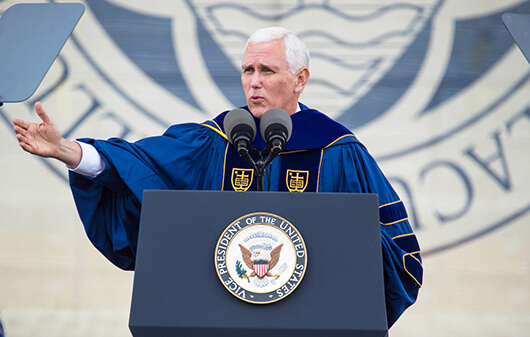 Vice President Mike Pence speaks at the 2017 Commencement, photos by Barbara Johnston