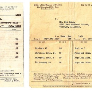 Ben S Notre Dame Grade Report 1932