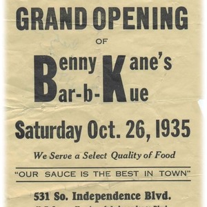 1935 Grand Opening Flyer For Benny Kane S Bar B Kue