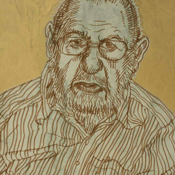 A painting by Birdie Thaler of her bearded father,Roy, with short hair.