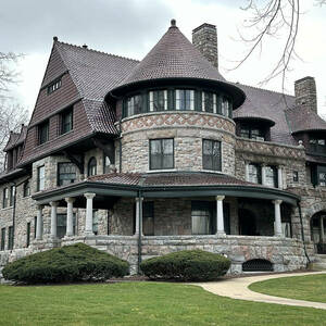 The fieldstone Romanesque-style Oliver family mansion (1894), now a house museum, in South Bend.