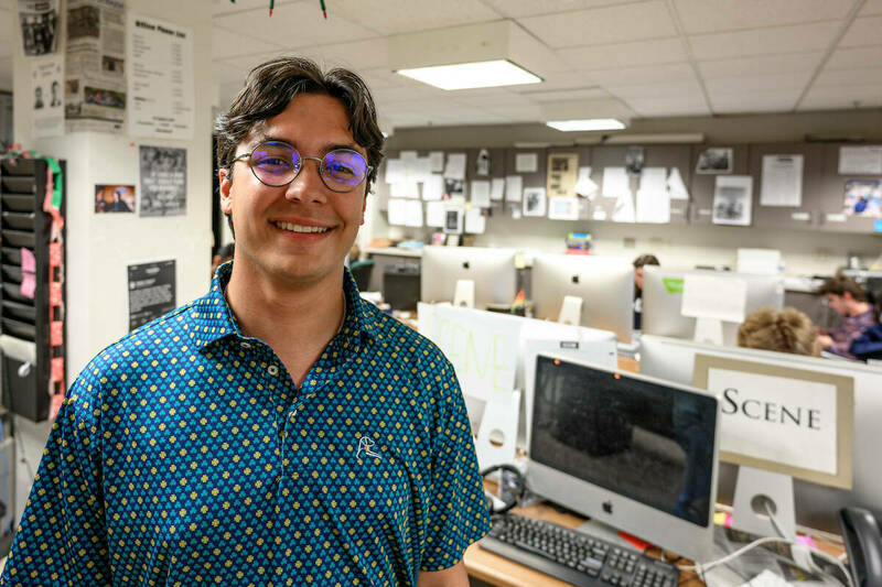 Jose Sanchez Cordova stands in the Observer newspaper office