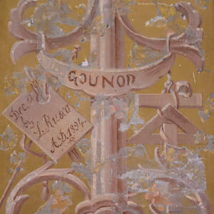 An ornate painting of a column with the artist's signature and the date 1894.