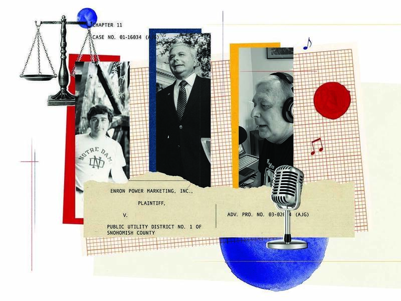A photo illustration depicting Mike Gianunzio in different aspects of his life - as a student, a lawyer and a radio host.