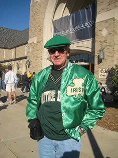 Patrick Coyne, an Irish fan for 70 years, on Notre Dame’s campus for the 2008 game against Stanford
